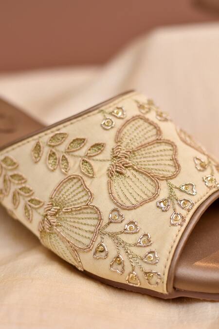 Around Always Gold Embroidery, Zari, Beads Peonies Floral Threadwork And Zardozi Heels at Aza Fashions Around Always_Gold Embroidery, Zari, Beads Peonies Floral Threadwork And Zardozi Heels _at_Aza_Fashions