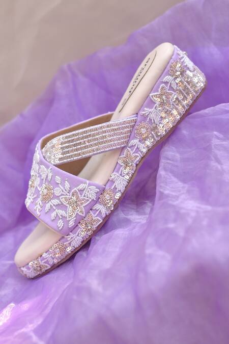 Buy_Around Always_Lavender Embroidery, Sequins, Beads Savera Floral Threadwork And Wedges_Online_at_Aza_Fashions
