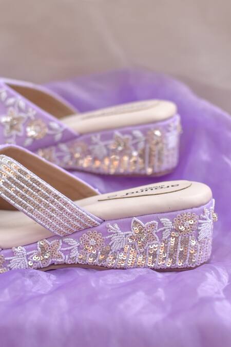Shop_Around Always_Lavender Embroidery, Sequins, Beads Savera Floral Threadwork And Wedges_Online_at_Aza_Fashions