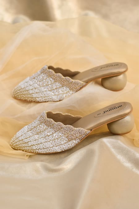 Buy_Around Always_Gold Beads, Sequins Symphony And White Beaded Ombre Embroidered Heels _Online_at_Aza_Fashions