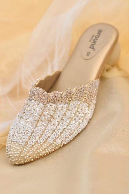Shop_Around Always_Gold Beads, Sequins Symphony And White Beaded Ombre Embroidered Heels _Online_at_Aza_Fashions