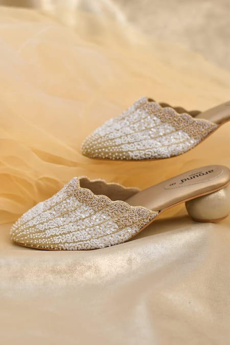 Around Always_Gold Beads, Sequins Symphony And White Beaded Ombre Embroidered Heels _at_Aza_Fashions