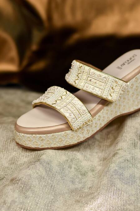 Shop_Around Always_Ivory Beads, Sequins Willow Beaded And Straps Textured Wedges 