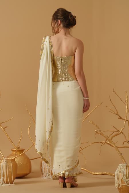Abstract By Megha Jain Madaan Pre-Draped Saree With Embellished Corset 