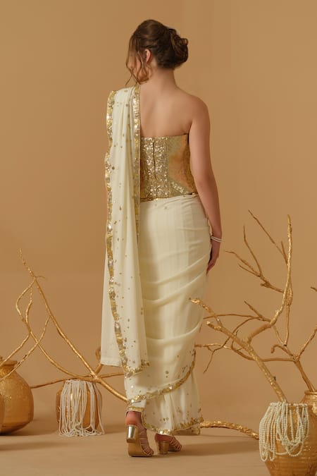 Abstract By Megha Jain Madaan Pre-Draped Saree With Embellished Corset 