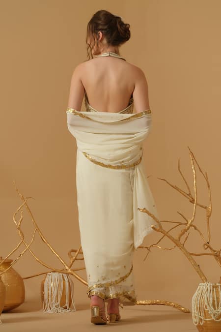 Abstract By Megha Jain Madaan Pre-Draped Saree With Embroidered Blouse 