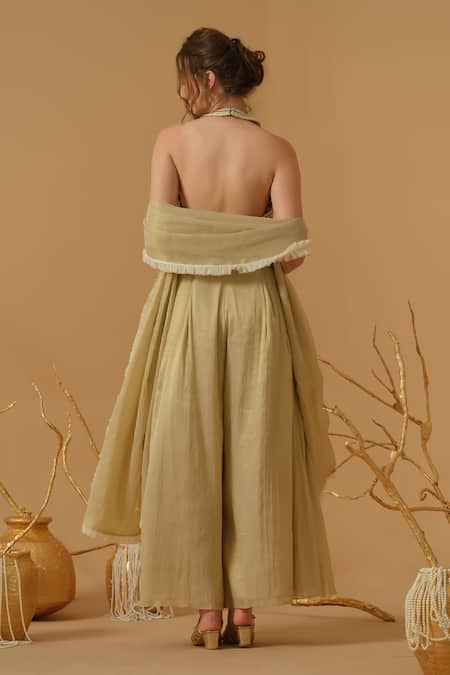 Abstract By Megha Jain Madaan Embroidered Halter Top With Culottes Pant 