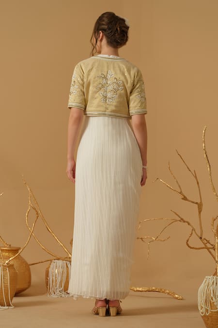 Abstract By Megha Jain Madaan Draped Saree Gown & Embroidered Jacket Set 