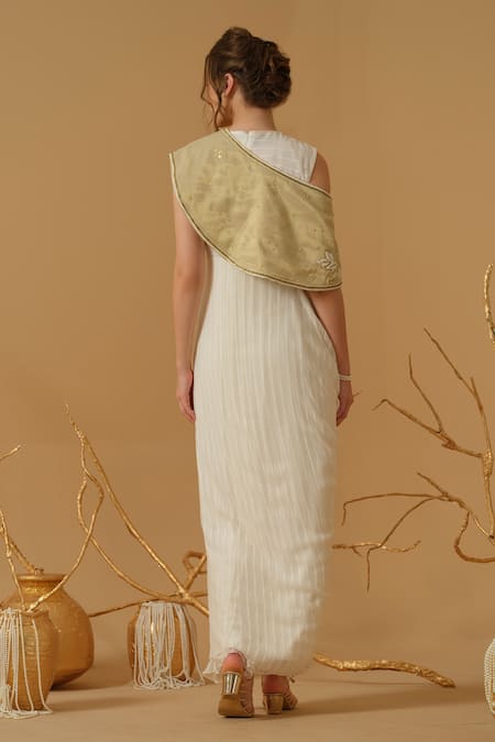 Abstract By Megha Jain Madaan Draped Saree Gown & Embroidered Capelet Set 