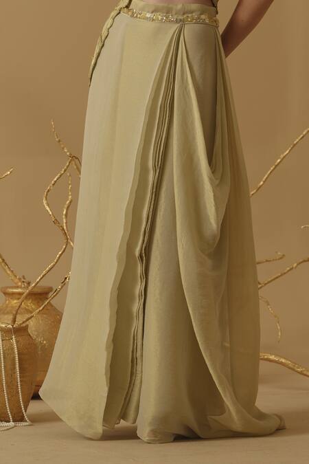 Buy_Abstract By Megha Jain Madaan_Gold Georgette, Tissue Sequins Draped Skirt _Online_at_Aza_Fashions
