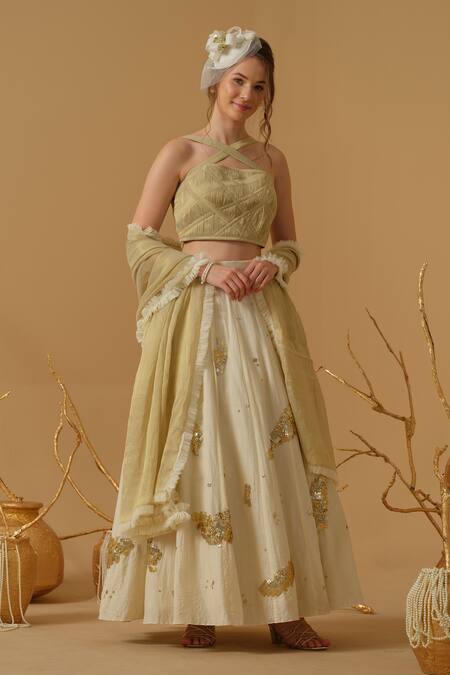 Abstract By Megha Jain Madaan_Ivory Handloom Cotton Sequins Embellished Skirt _Online_at_Aza_Fashions