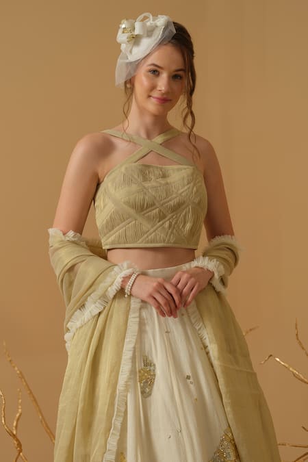 Shop_Abstract By Megha Jain Madaan_Ivory Handloom Cotton Sequins Embellished Skirt _Online_at_Aza_Fashions