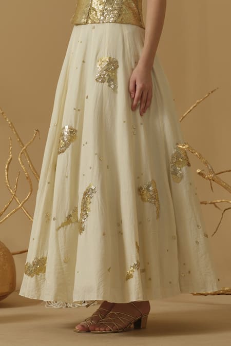 Abstract By Megha Jain Madaan_Ivory Handloom Cotton Sequins Embellished Skirt _at_Aza_Fashions