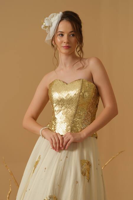 Buy_Abstract By Megha Jain Madaan_Gold Cotton Sequins Sweetheart Neck Embellished Corset 