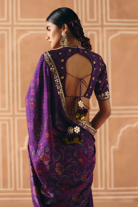 Drishti & Zahabia Cross Stitch Print Saree With Blouse 