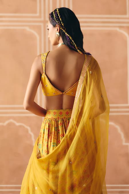 Drishti & Zahabia Cross Stitch Print Gathered Lehenga Set 