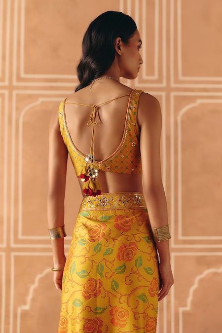 Drishti & Zahabia Cross Stitch Print Skirt With Crop Top 