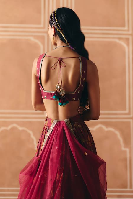 Drishti & Zahabia Floral Cross Stitch Print Lehenga Set 