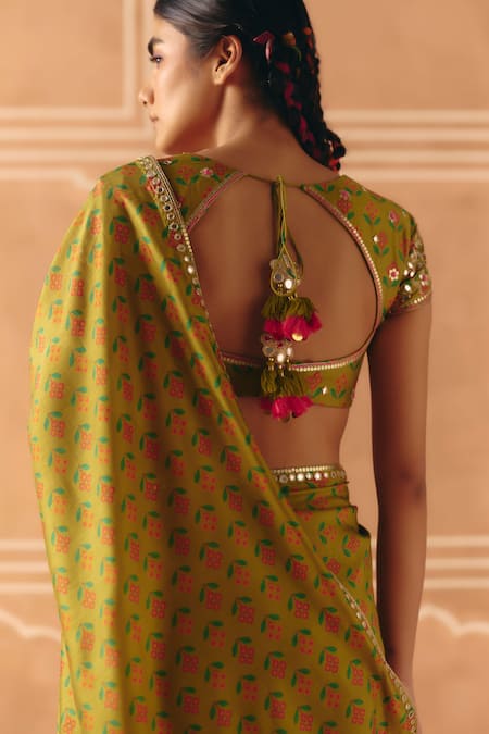 Drishti & Zahabia Cross Stitch Print Saree With Embroidered Blouse 