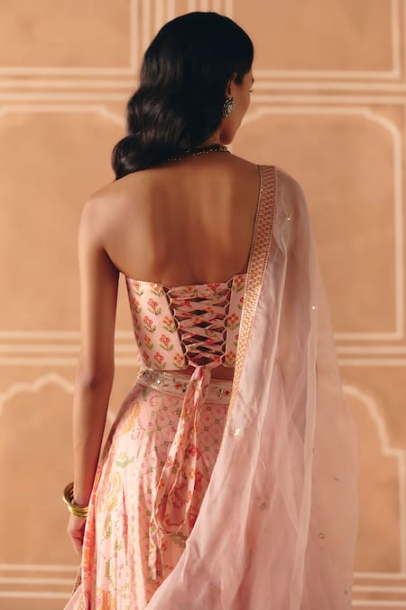 Drishti & Zahabia Floral Cross Stitch Print Lehenga Set 