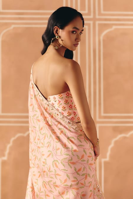 Drishti & Zahabia Floral Cross Stitch Print Saree With Blouse 