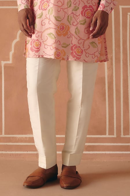 Drishti & Zahabia_Pink Dupion, Silk, Cotton Floral Cross Stitch Print Kurta Set _Online_at_Aza_Fashions