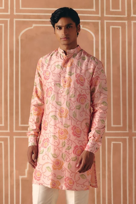 Drishti & Zahabia Floral Cross Stitch Print Kurta Set 