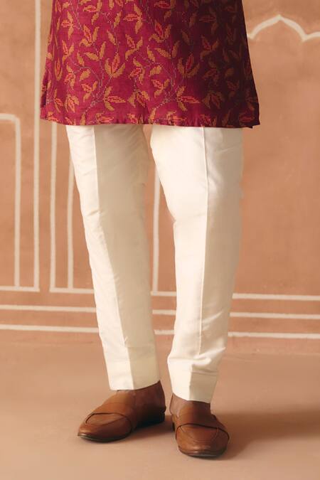 Drishti & Zahabia_Maroon Dupion, Silk, Cotton Cross Stitch Print Kurta Set _Online_at_Aza_Fashions