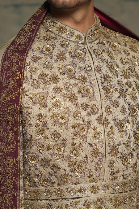 Jatin Malik Beige Linen, Silk Embroidery, Sequins, Zari Sand Grey Embriodered Sherwani Set at Aza Fashions Jatin Malik_Beige Linen, Silk Embroidery, Sequins, Zari Sand Grey Embriodered Sherwani Set _at_Aza_Fashions