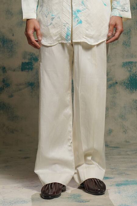 Buy_Jatin Malik_Ivory Linen, Silk Embroidery, Foil Printing Embriodered Short Jacket Set 