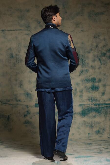 Shop_Jatin Malik_Blue Linen, Silk Sequins Embroidered Jacket And Trouser Set _Online_at_Aza_Fashions