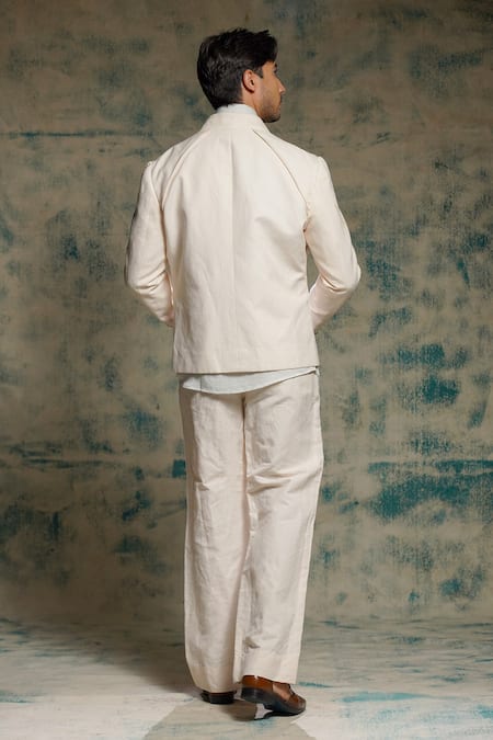 Jatin Malik Apricot Ivory Handpainted Blazer Set 