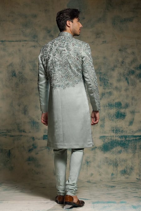 Jatin Malik Chateau Gray Hand Embroidered Sherwani Set 