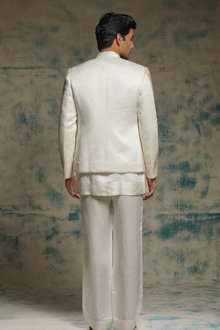 Jatin Malik Ivory Hand Embroidered Short Jacket Set 