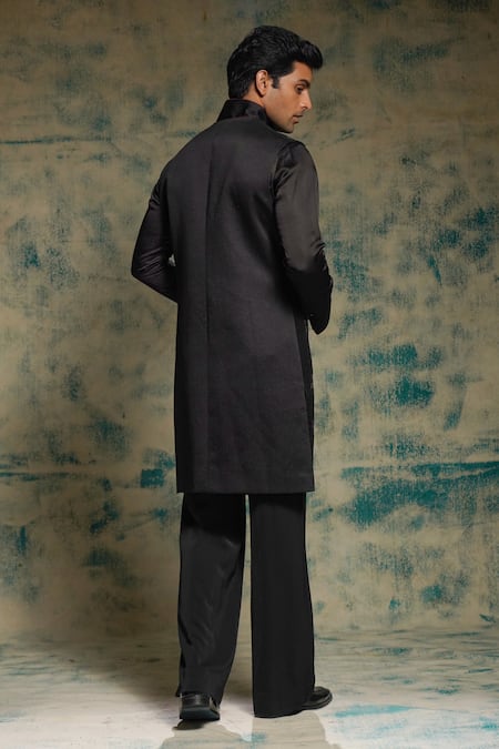 Jatin Malik Black & Gold Hand Embroidered Shrug Set 