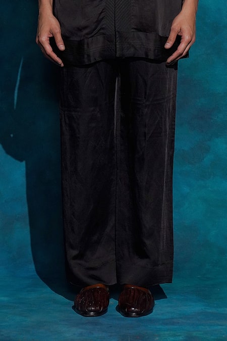 Jatin Malik_Black Linen, Silk Embroidery Hand Badhgala Set _Online_at_Aza_Fashions