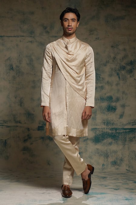 Shop_Jatin Malik_Cream Linen, Silk Embroidery, Sequins Hand Jacket And Trouser Set _Online_at_Aza_Fashions