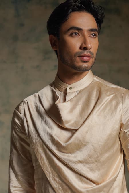 Jatin Malik_Cream Linen, Silk Embroidery, Sequins Hand Jacket And Trouser Set _at_Aza_Fashions