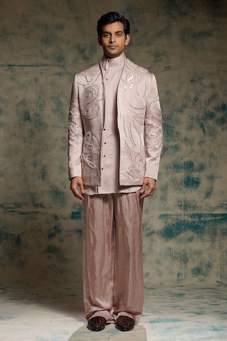 Jatin Malik Lilac Linen, Silk Embroidery, Sequins Hand Blazer Set 