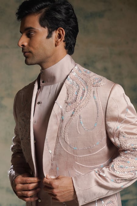 Buy_Jatin Malik_Lilac Linen, Silk Embroidery, Sequins Hand Blazer Set 