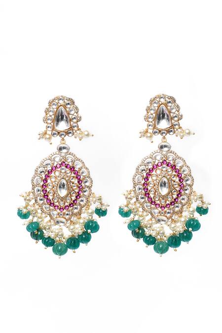 Buy_Our Purple Studio_Multi Color Pearls, Stones, Beads Kundan And Embellished Drop Earrings _Online_at_Aza_Fashions