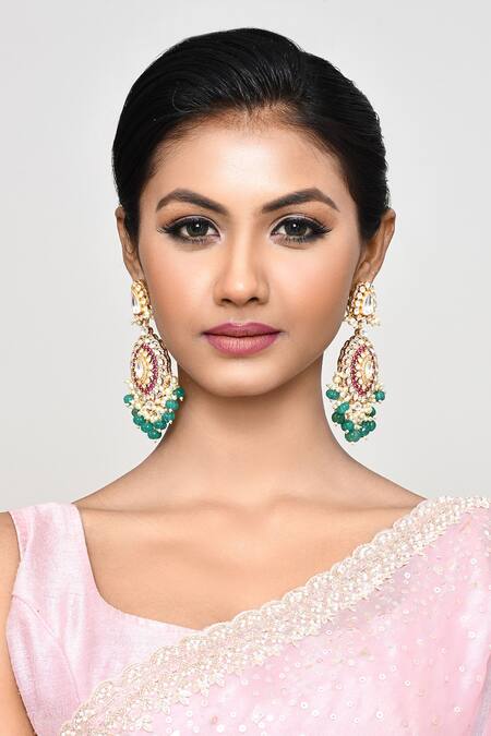 Shop_Our Purple Studio_Multi Color Pearls, Stones, Beads Kundan And Embellished Drop Earrings _Online_at_Aza_Fashions