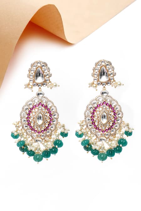 Our Purple Studio Kundan & Pearl Embellished Drop Earrings 