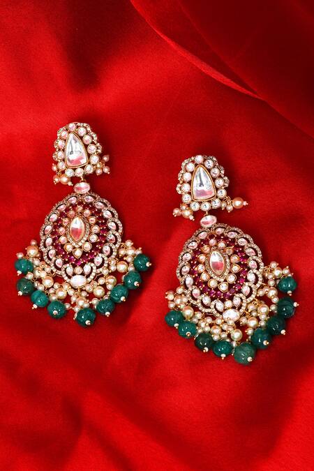 Our Purple Studio_Multi Color Pearls, Stones, Beads Kundan And Embellished Drop Earrings _at_Aza_Fashions
