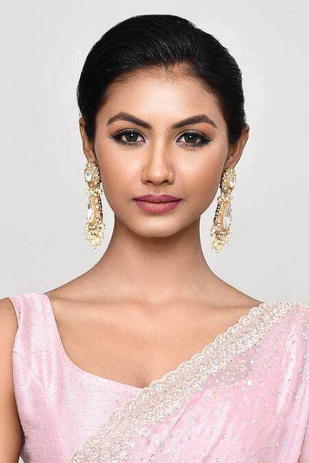 Buy_Our Purple Studio_Gold Plated Stones, Pearls Kundan And Embellished Drop Earrings _Online_at_Aza_Fashions
