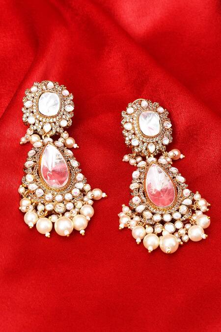 Shop_Our Purple Studio_Gold Plated Stones, Pearls Kundan And Embellished Drop Earrings _Online_at_Aza_Fashions