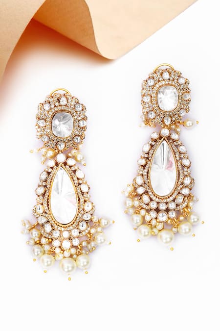 Our Purple Studio Kundan & Pearl Embellished Drop Earrings 