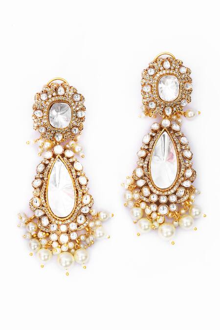 Our Purple Studio_Gold Plated Stones, Pearls Kundan And Embellished Drop Earrings _at_Aza_Fashions