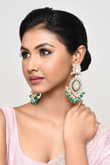 Our Purple Studio Gold Plated Stones, Pearls, Beads Kundan And Embellished Drop Earrings 