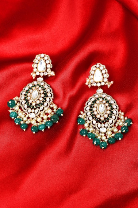 Our Purple Studio Kundan & Pearl Embellished Drop Earrings 
